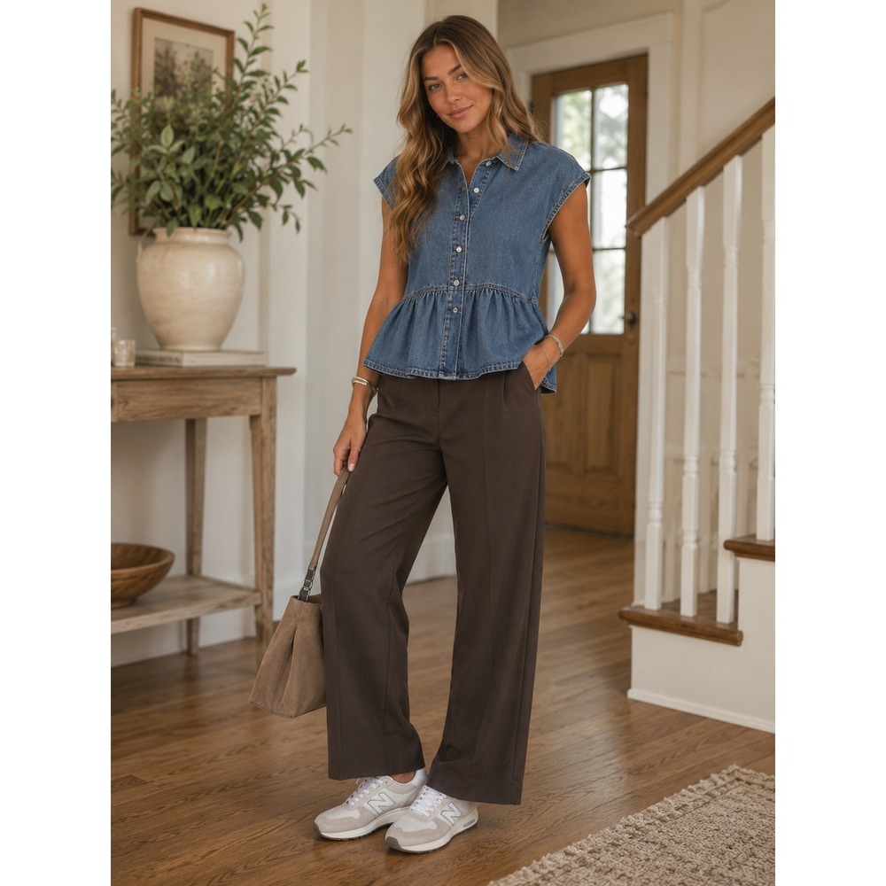Talbots‎ Petites Brown Stretch Straight Leg Dress Pants Size 14P Tailored N53
